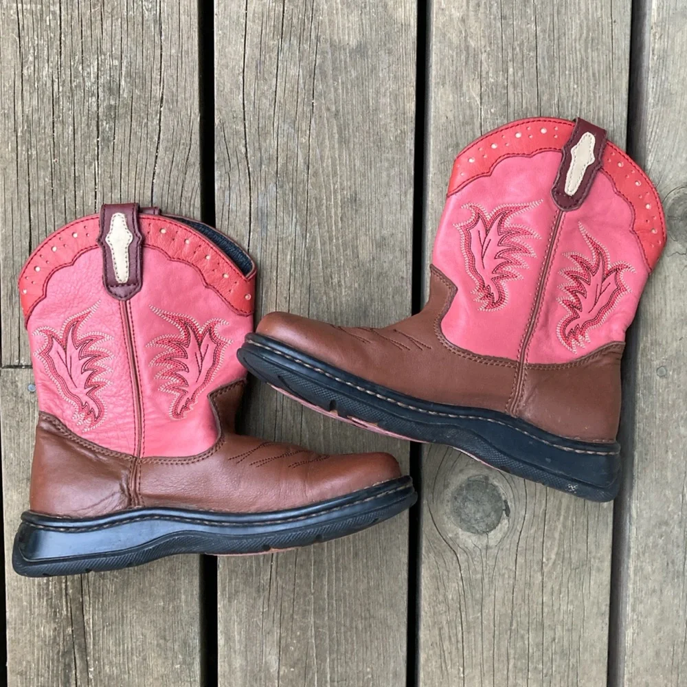 DURANGO Boots Ropers Western Cowboy Leather Colorful Pink Red Brown Size 7.5